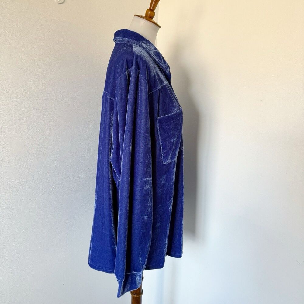 Cato Shirt Long Sleeve Button Up Velour Crushed Velvet Blouse Blue 22/24W 3X - Picture 15 of 16